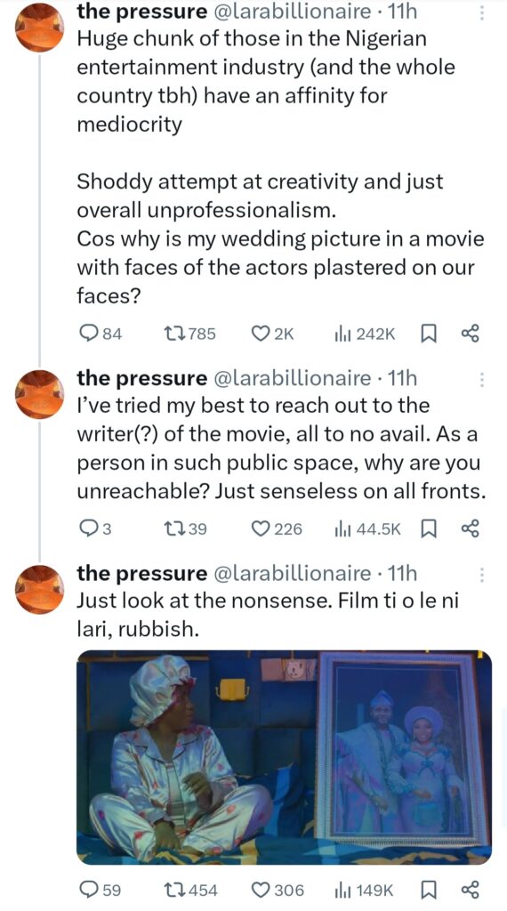 “Why is my wedding Picture in a movie?” – Woman loses cool as she calls out Nigerian filmmakers