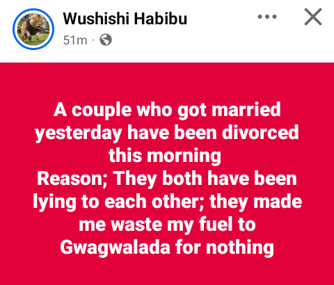Couple divorce 24 hours after their wedding in Abuja for this reason
