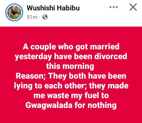 Couple divorce 24 hours after their wedding in Abuja for this reason