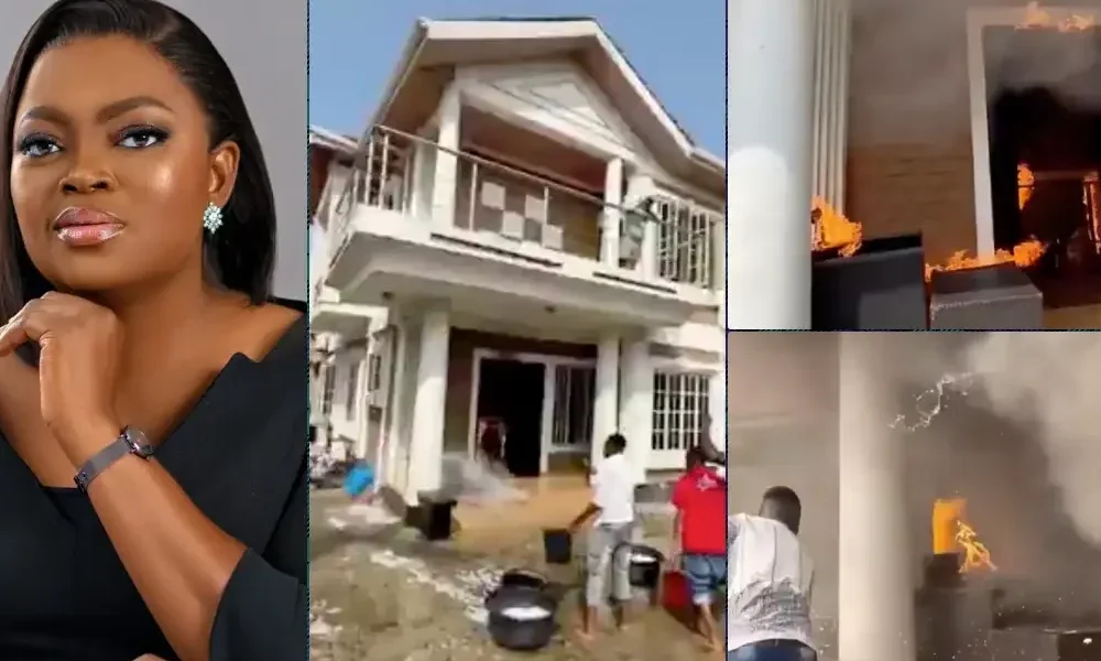 Moment Funke Akindele's new house catches fire during movie shoot