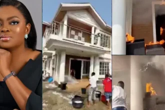 Moment Funke Akindele's new house catches fire during movie shoot