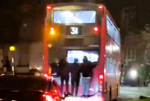 Four foolish youths spark outrage with their dangerous bus stunt