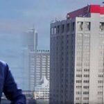 A photo of UBA CEO, Oliver Alawuba and UBA headquarters building