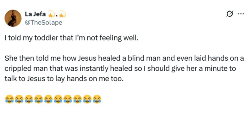 “Give me a minute to talk to Jesus”- Toddler Tells Mum After She Says She’s Unwell