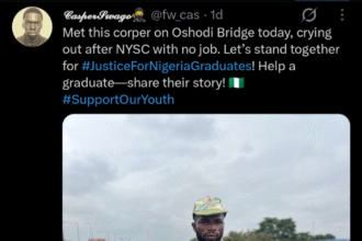 Graduate Takes Job Hunt To Oshodi Bridge After NYSC Frustration