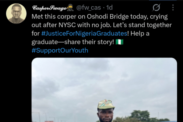 Graduate Takes Job Hunt To Oshodi Bridge After NYSC Frustration