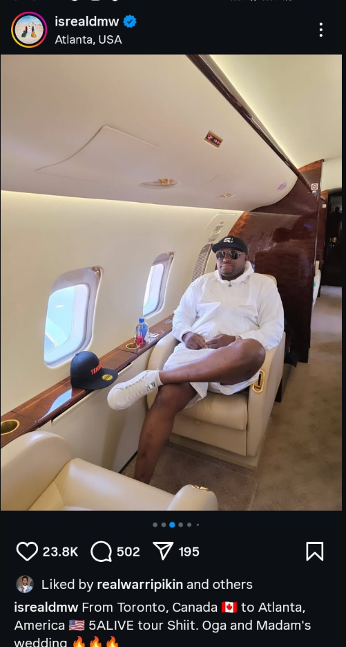 Israel DMW Jets Off to Atlanta as Countdown to Davido and Chioma’s White Wedding Begins