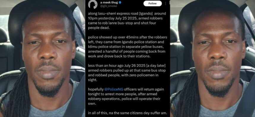 Lagos Man Raises Alarm as Armed Robbers Kill Four at Lanre Bus Stop, Police Arrive Late