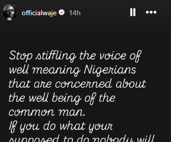“Stop Silencing Voices That Speak For The Masses”- Singer Waje Urges Nigerians