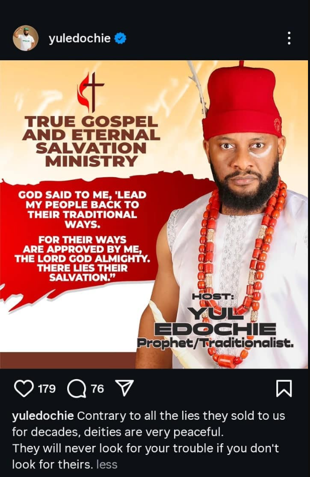 “They Lied to Us” – Yul Edochie Defends African Deities as Peaceful