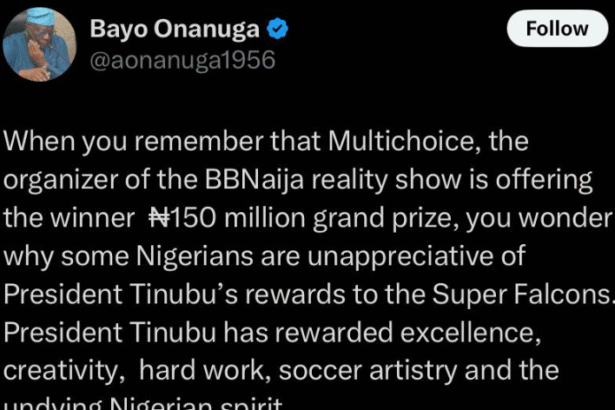 Tinubu’s Aide Defends Super Falcons’ Rewards, Compares Them to ₦150m BBNaija Prize
