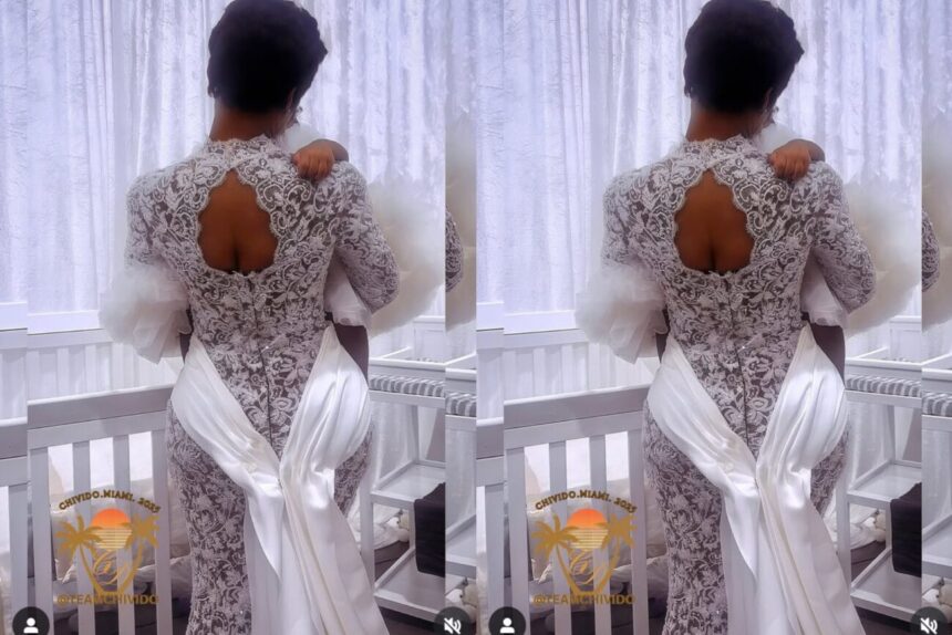 "A mother and wife" - Adorable photo of Chioma and her daughter at her white wedding - Kemi Filani News