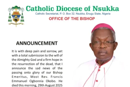 Bishop emeritus Of Nsukka Catholic Diocese, Francis Okobo is dead