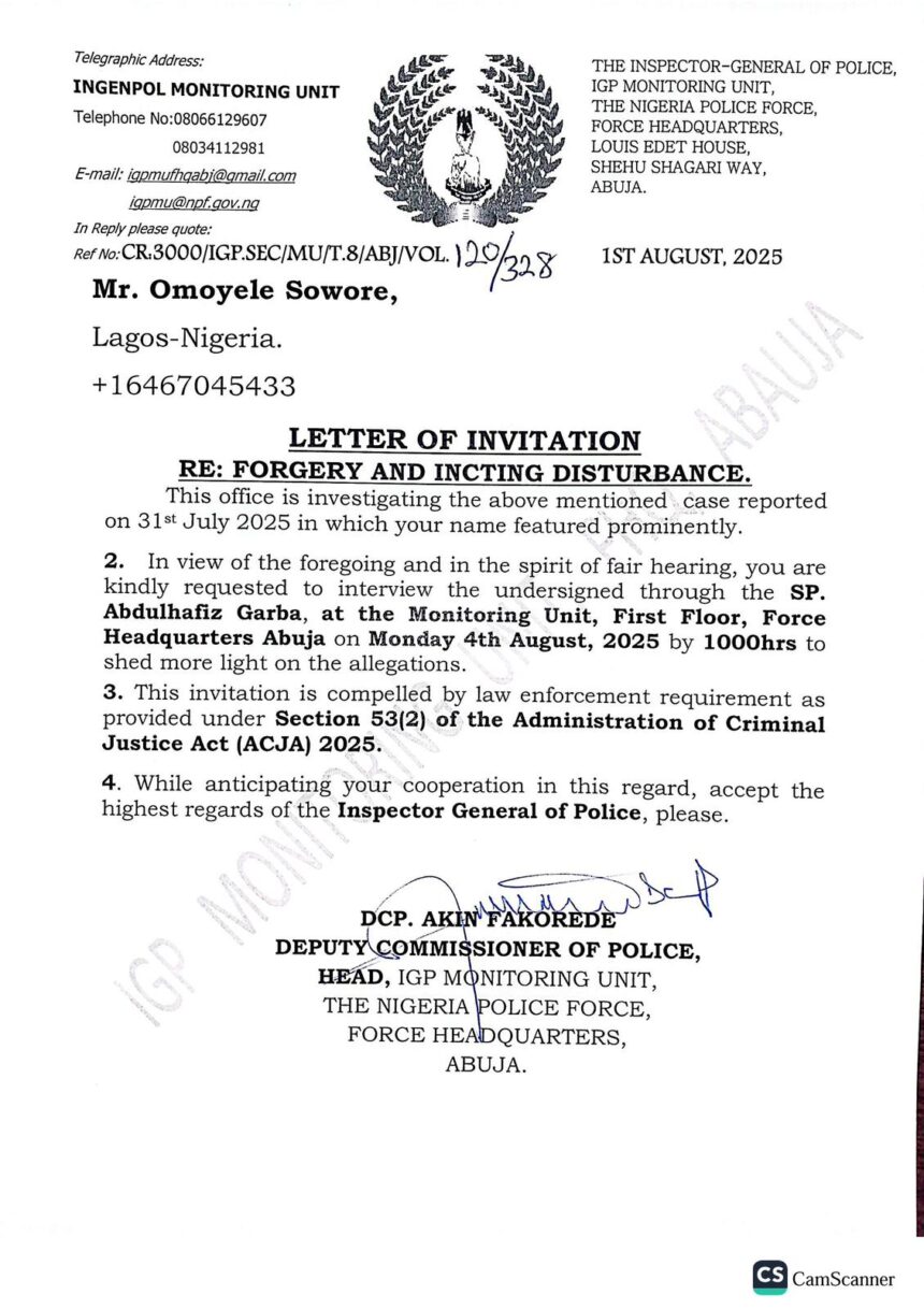 BREAKING: Inspector-General Egbetokun Begins Renewed Harassment Of Sowore Over Police Promotion Scandal Involving His Mistresses
