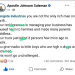 Dangote in hot seat again: Apostle Suleman blasts Billionaire as truck accident kills 3 in Auchi