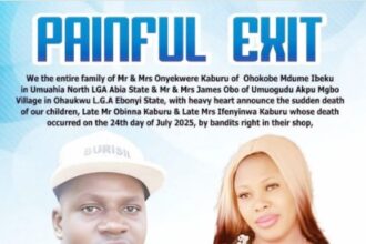 Family Announces Burial Arrangements For Abia Couple K!lled by Bandits