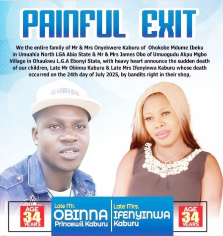 Family Announces Burial Arrangements For Abia Couple K!lled by Bandits