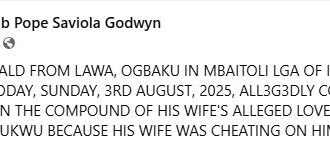 Man Commits Su!cide Over His Wife’s Alleged Infidelity in Imo