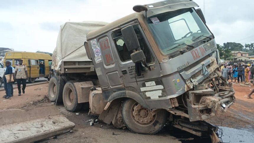 Ogun: Okada rider escapes death as truck crashes into illegal garage