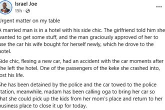 One Passenger K!lled As Side Chick Crashes Into Keke While Driving New Car Belonging To The Wife Of Her Lover