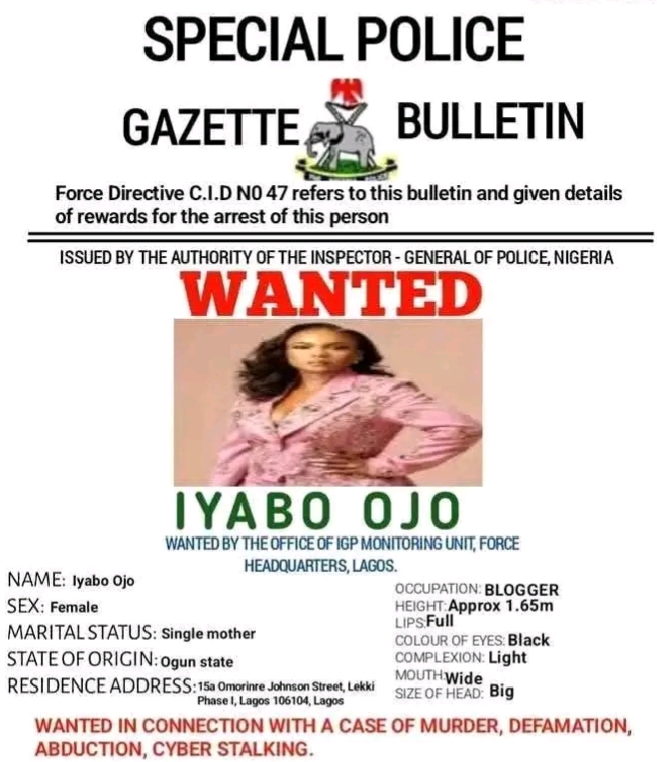 Police respond as viral Iyabo Ojo ‘Wanted’ poster offering reward circulates