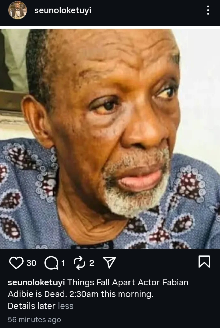 ‘Things Fall Apart’ actor, Fabian Adibe, is dead