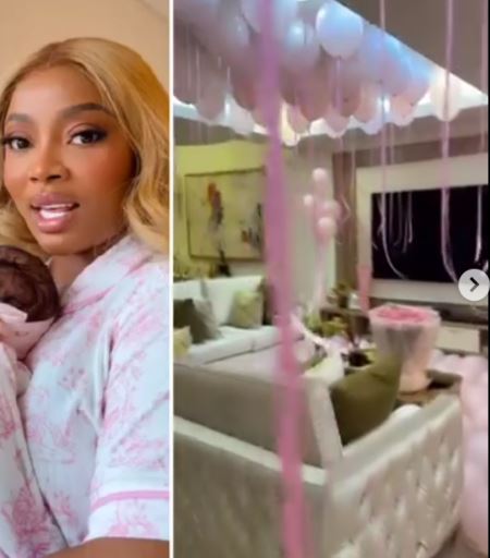 Media Personality, Toke Makinwa And Daughter Get Grand Welcome As They Arrive Nigeria