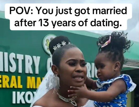 “Finally getting married after 13 years” – Bride shares emotional moment she got married legally to her fiancée after thirteen years of dating (WATCH)