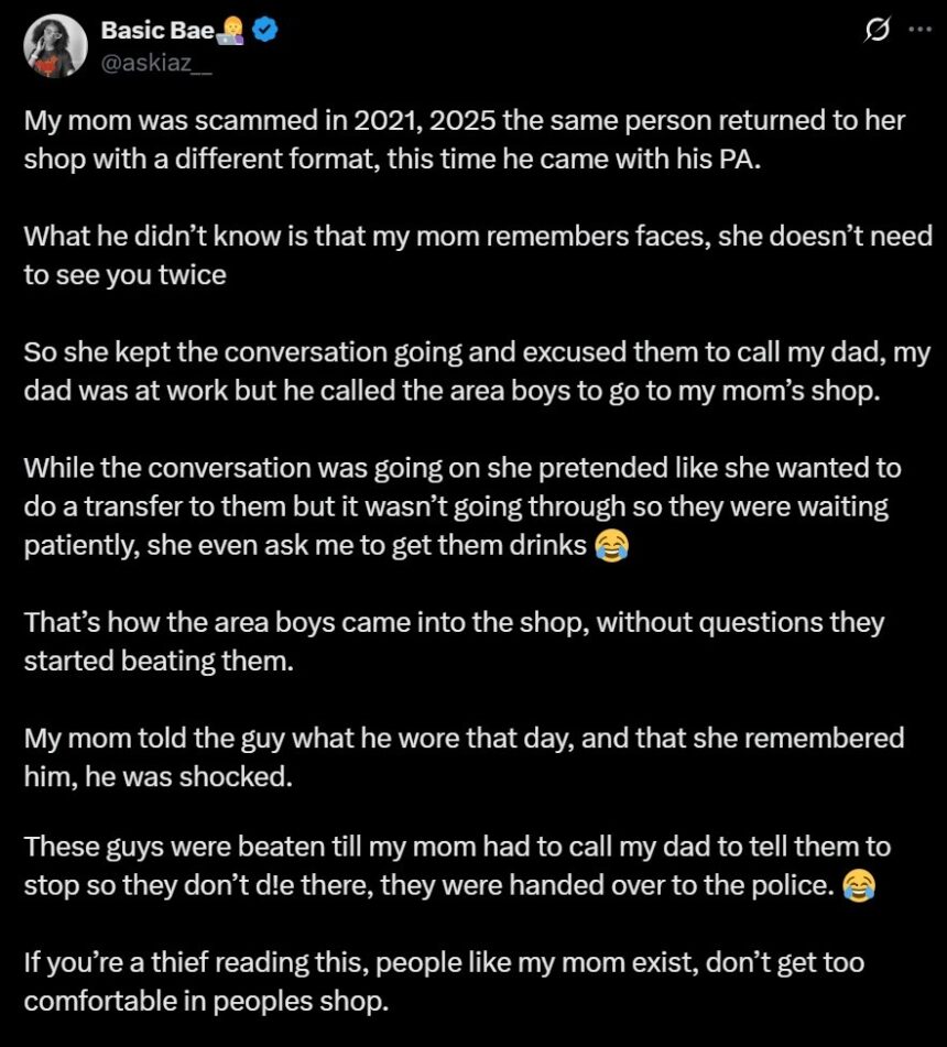 “He came back in 2025 to sc@m my mom again” – X user shares how her mother caught a sc@mmer who defr@uded her in 2021 