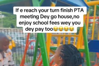 “If e reach your turn” – A lady and her husband decide to play on the swings at their children’s school at the end of a PTA meeting as part of an ongoing TikTok Challenge (WATCH)