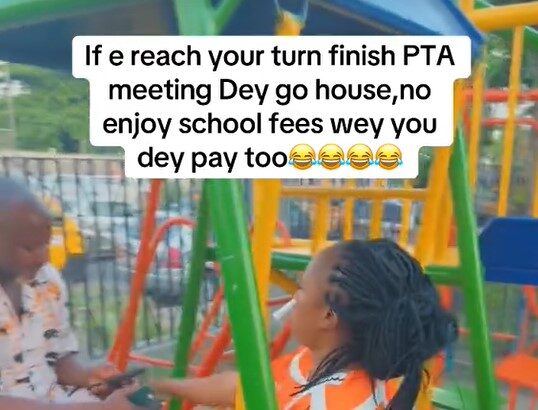 “If e reach your turn” – A lady and her husband decide to play on the swings at their children’s school at the end of a PTA meeting as part of an ongoing TikTok Challenge (WATCH)