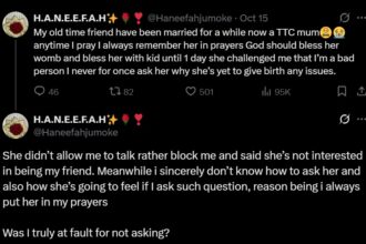 Lady reveals her friend bl0cked her for not asking about her delay in having children