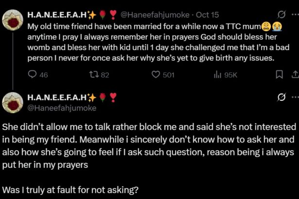 Lady reveals her friend bl0cked her for not asking about her delay in having children