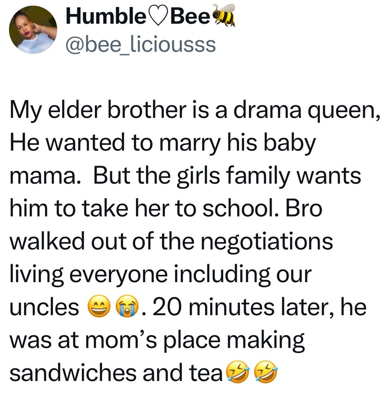 Lady shares how her brother walked out during a bride price negotiation