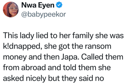 Lady stages her own k!dnap, uses ransom money to relocate abroad
