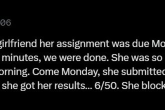 Man shares girlfriend’s reaction after he did her assignment and she scored 6/50