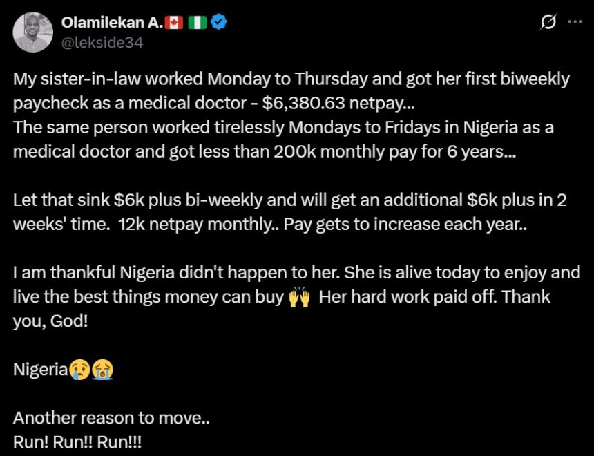 Man shares why people should ‘Japa’, using his sister-in-law’s paycheck as example
