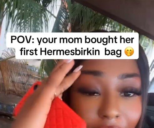 “My mom no small at all” – Lady sh0cked at the unbelievable price her mum paid for a Birkin bag (VIDEO)
