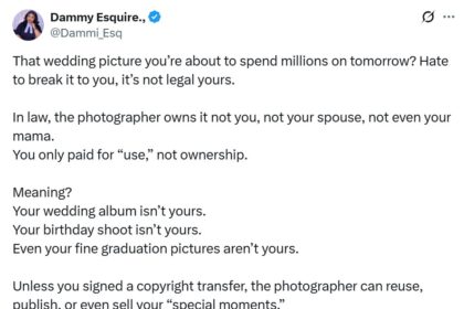 “That wedding photo is not legally yours” – Lawyer