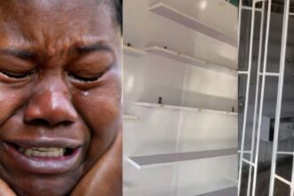 “I took a loan” – Woman breaks down in tears as thieves emptied her boutique just weeks after opening