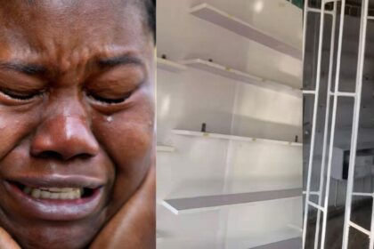 “I took a loan” – Woman breaks down in tears as thieves emptied her boutique just weeks after opening