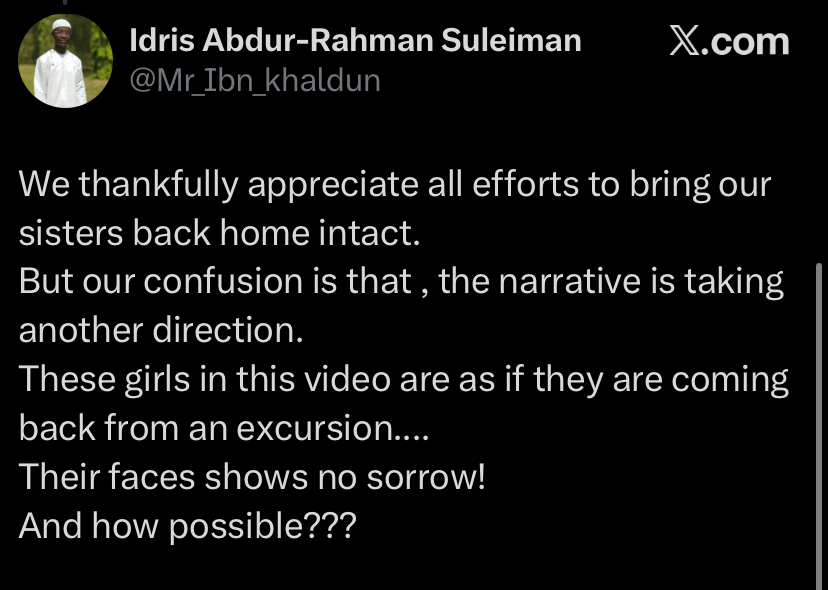 Man who closely watched released video of Kebbi schoolgirls shares ‘strange’ thing he saw on their faces