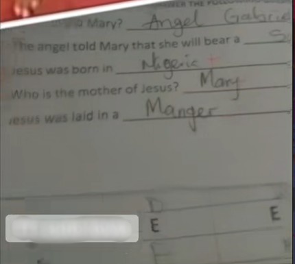 Mother shocked after daughter fails CRS for claiming Jesus was born in Nigeria (VIDEO)