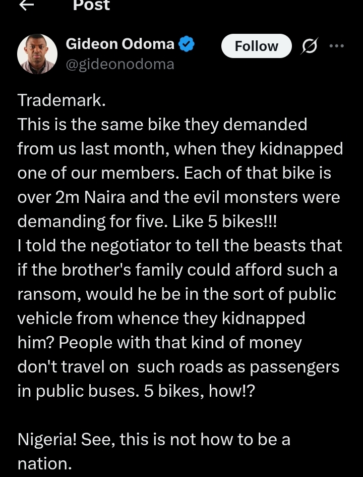 Pastor reacts as kidnappers demand 5 bikes for release of abducted church member