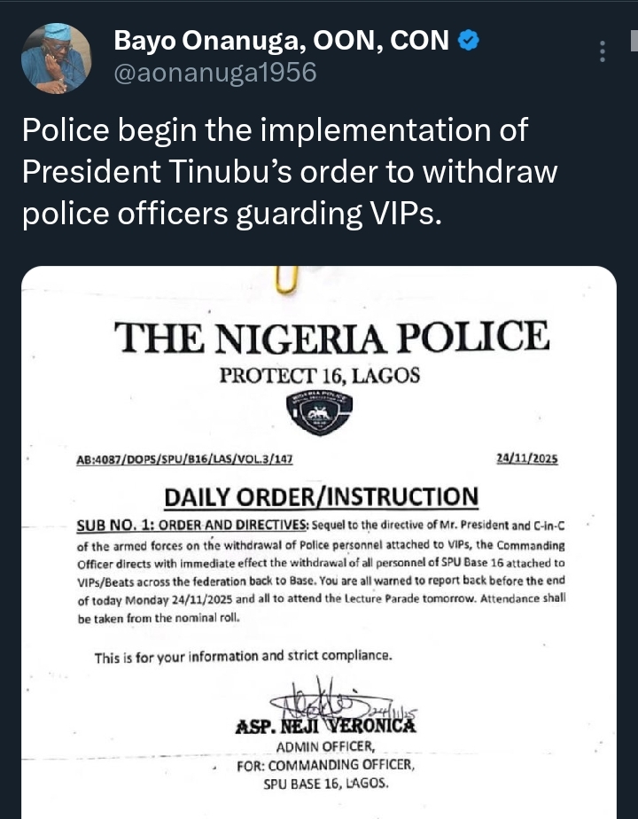 Police order officers attached to VIPs to return to base after Tinubu’s directive