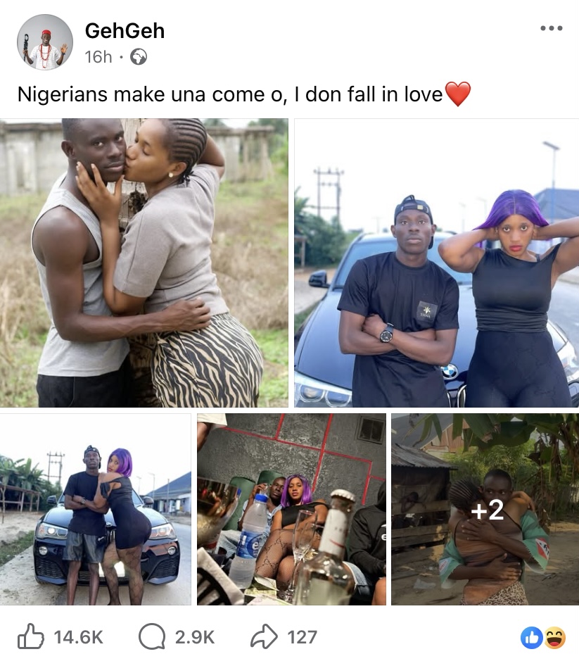 “You betrayed us” – Men call out GehGeh as he posts romantic photos with lady, says ‘he don fall in love’