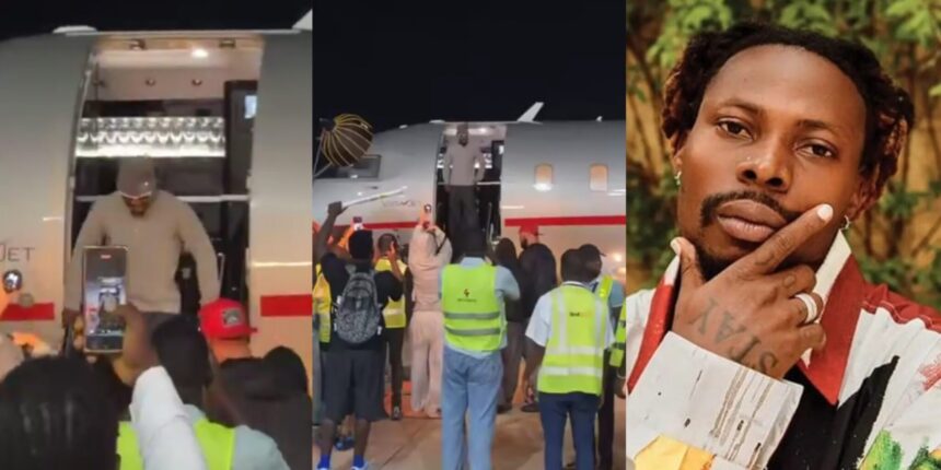 Asake returns to Lagos after a year in California, United States.