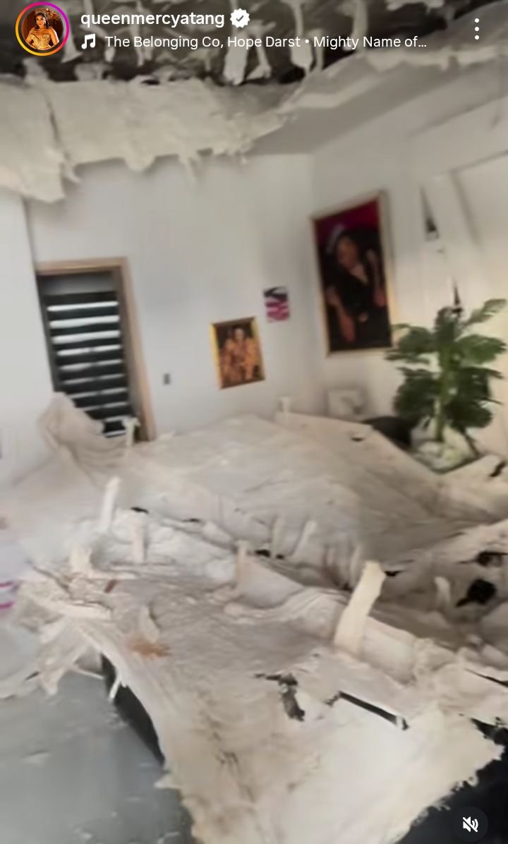 BBNaija star Queen Mercy grateful for life after the POP ceiling in her sitting room collapsed.