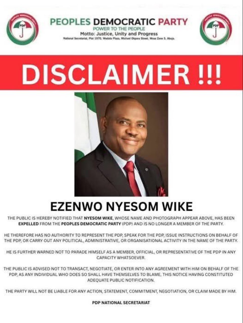 Disclaimer vs Disclaimer: PDP factions issue dueling membership notices