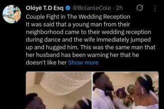 Drama as bride hugs male guest, groom loses temper at wedding reception